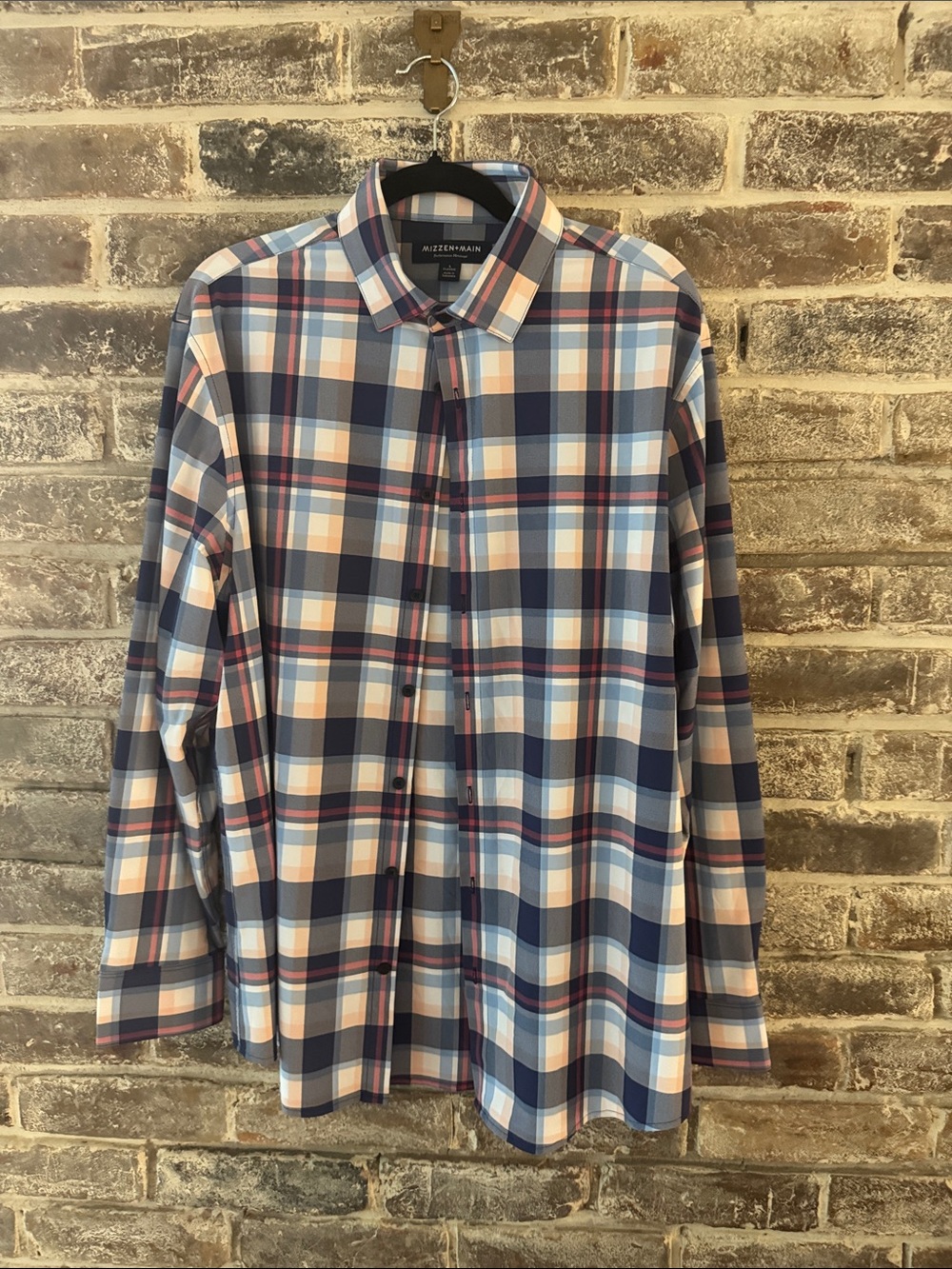 Mizzen+Main Navy, Light Blue & Pink Plaid Button-Down Shirt